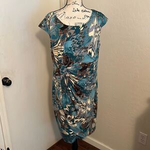 Dress Barn Sleeveless Blue Multi Print Design Dress Feminine Event Work Career